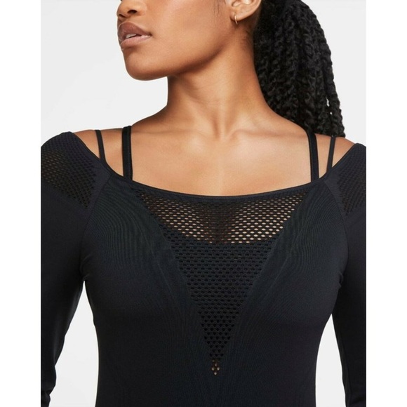 🔥NWT NIKE LONG-SLEEVE SEAMLESS TRAINING BODYSUIT BLACK XS WORKOUT GEAR - Picture 6 of 8